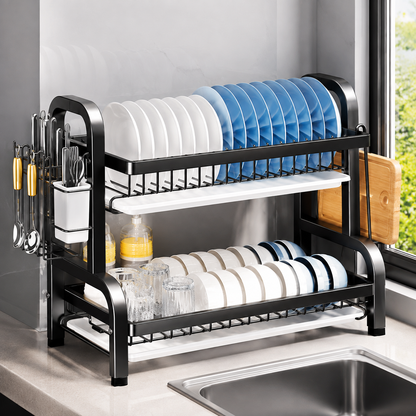 Carbon Steel 2/3-Tier Kitchen Dish Rack & Drying Organizer