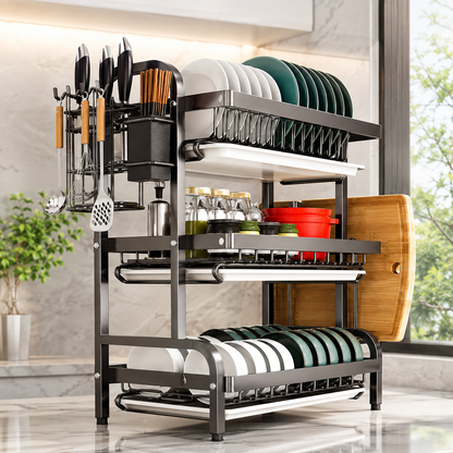 Carbon Steel 2/3-Tier Kitchen Dish Rack & Drying Organizer