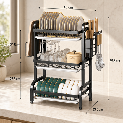 Carbon Steel 2/3-Tier Kitchen Dish Rack & Drying Organizer