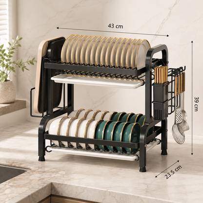 Carbon Steel 2/3-Tier Kitchen Dish Rack & Drying Organizer
