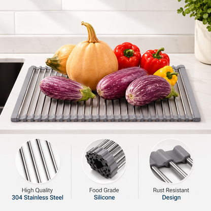 Stainless Steel Rollable Foldable Kitchen Dish Drying Rack