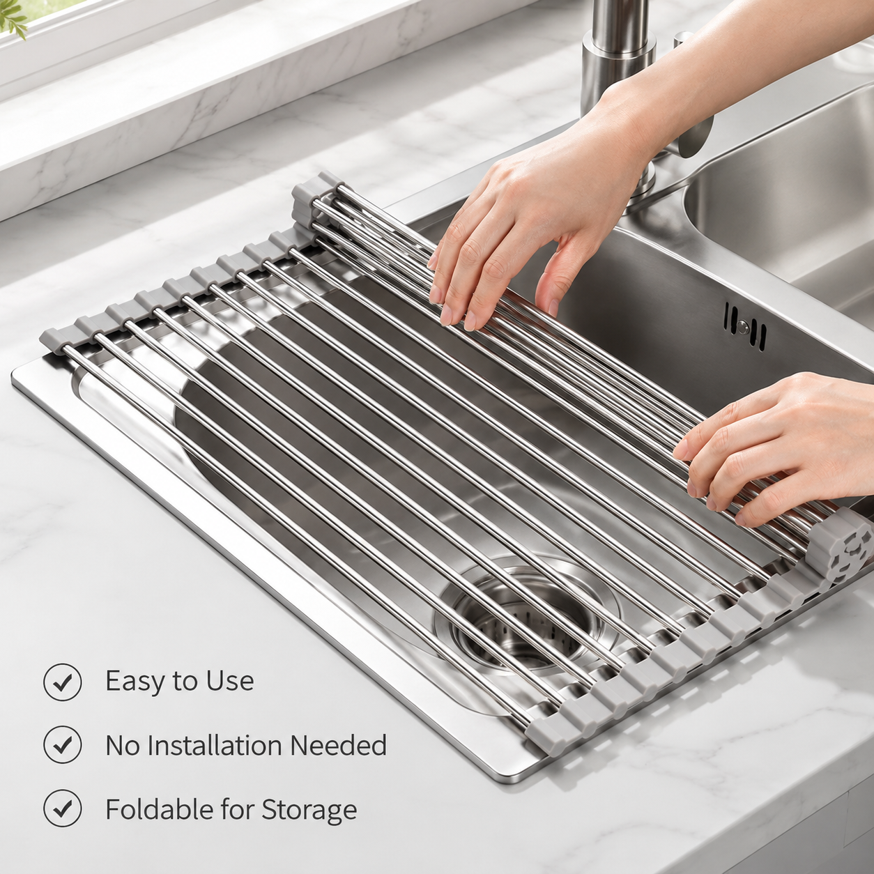 Stainless Steel Rollable Foldable Kitchen Dish Drying Rack